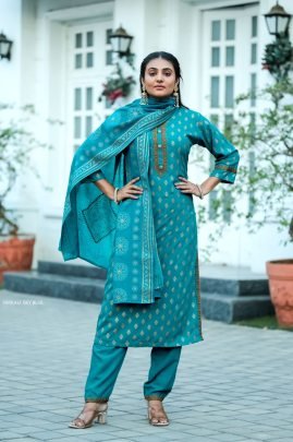 Sonkali Rayon Sky Blue Kurti Pant Set with Chanderi Dupatta