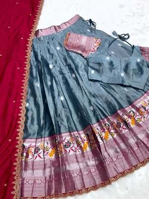 South Indian Style Gray Colour Lehenga Choli Dupatta Set