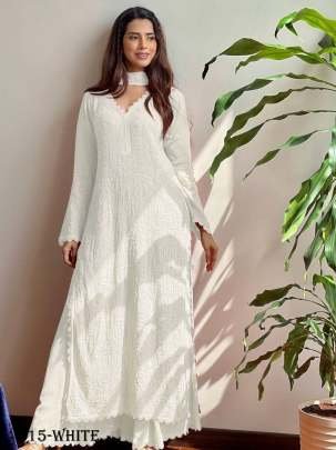 Special White Color Georgette Thread Embroidery Palazzo Set 