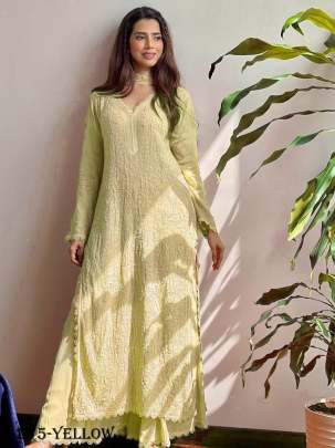 Special Yellow Color Georgette Thread Embroidery Palazzo Set 