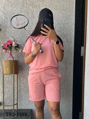 Sports Wear Pink Short Co Ord Set For Women