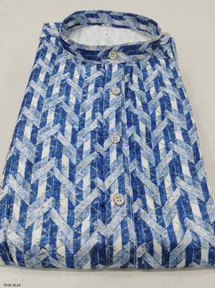 Square Print Cotton Blue Kurta Pajama Set With Gota Work