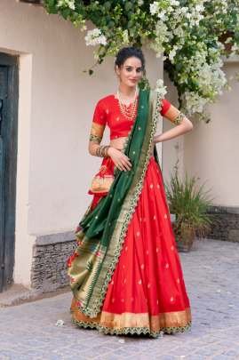 Srividya Jacquard Silk Paithani Red Lehenga Choli