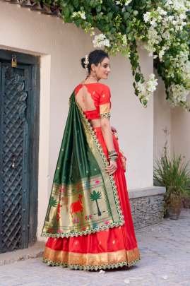 Srividya Jacquard Silk Paithani Red Lehenga Choli