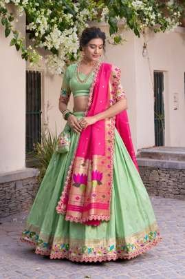 Srividya Pista Paithani Jacquard Silk Lehenga Choli