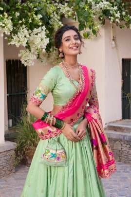 Srividya Pista Paithani Jacquard Silk Lehenga Choli