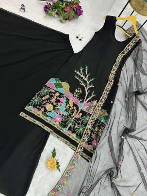 Stuning Black Colour Embroidery Work lehenga Kurti Dupatta Set