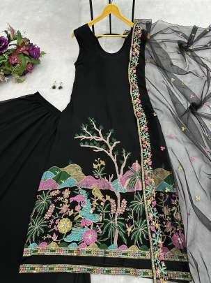 Stuning Black Colour Embroidery Work lehenga Kurti Dupatta Set