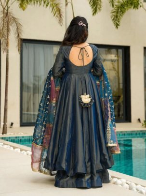 Stunning Carosin Colour Paired With A Beautiful Embroidered Multi tone Dupatta