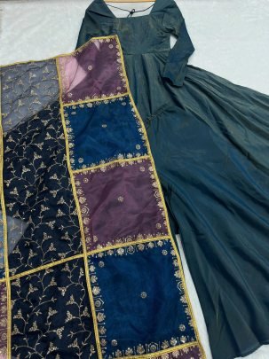 Stunning Carosin Colour Paired With A Beautiful Embroidered Multi tone Dupatta