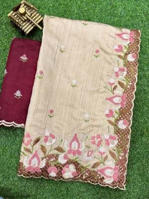 stunning cut work visca slub Cream Saree