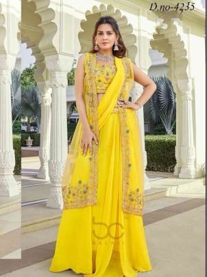 Stunning Yellow Indo Western Style Georgette Readymade Lehenga Choli-4235