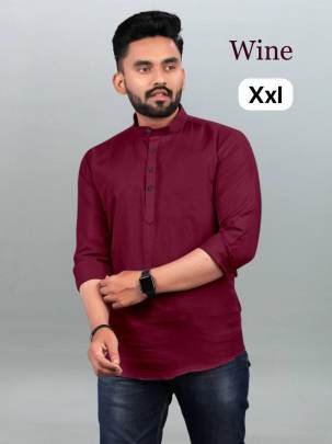 Style Mens Wine Wear Cotton Short Kurta