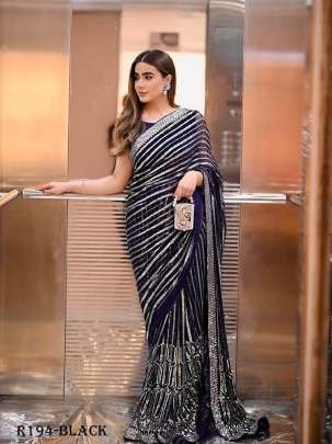 Stylish Black Party Wear Sequence Georgette Saree