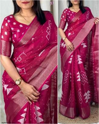 Stylish Cotton Zari Jacquard Pink Saree