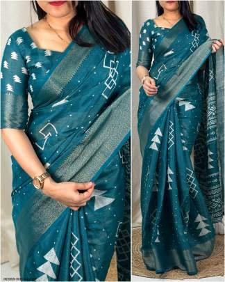 Stylish Cotton Zari Jacquard Rama Saree