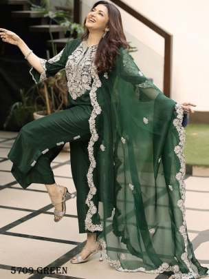 Stylish Green Kurti Pant Set With Dupatta