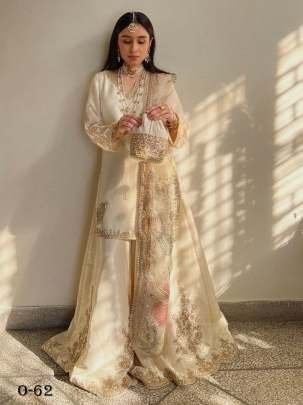 Stylish Heavy Chinon Embroidered Work White Gharara Suit