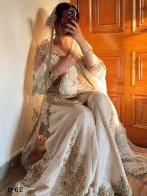 Stylish Heavy Chinon Embroidered Work White Gharara Suit