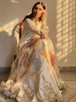 Stylish Heavy Chinon Embroidered Work White Gharara Suit