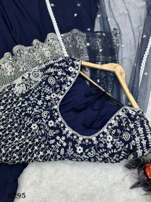 Stylish Navy Blue Sequence And Embroidery Top With Lehenga