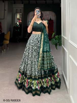 Stylish New Green Tussar Silk Lehenga Choli With Dupatta