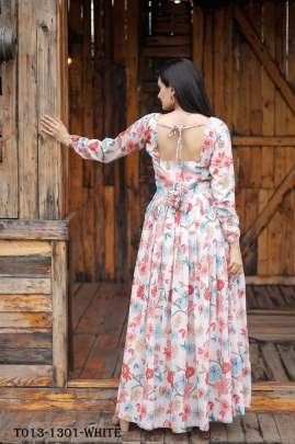 Stylish Party Flower Printed Long Sleeve Gown For Women