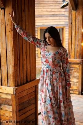 Stylish Party Flower Printed Long Sleeve Gown For Women