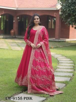 Stylish Pink Embroidery Gown  With Dupatta