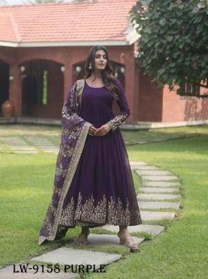 Stylish Purple Embroidery Gown With Dupatta