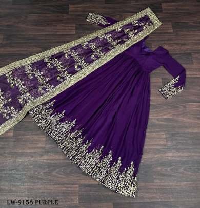 Stylish Purple Embroidery Gown With Dupatta