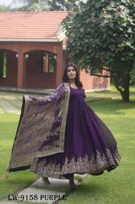 Stylish Purple Embroidery Gown With Dupatta