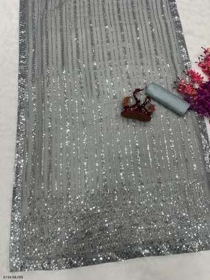 Stylish Silver Party Wear Sequence Georgette Saree