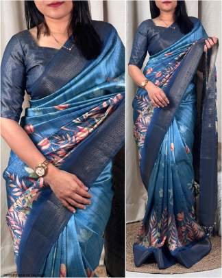 Trendy Tara Catalog Satin Jacquard Royal Blue Saree