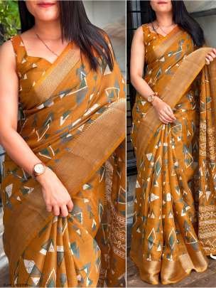 Summer Special Mustard Colour Printed Saree