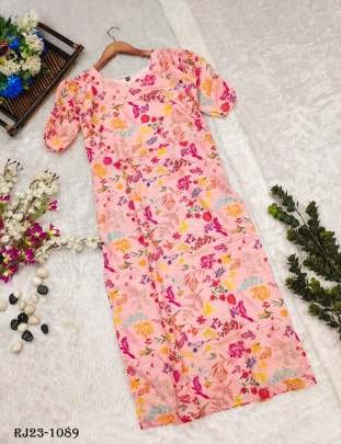 Summer Wear Hakoba Beautifully Floral Print Peach Kurti