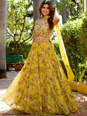 Sunshine Flower print stones work Lehenga Set