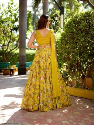 Sunshine Flower print stones work Lehenga Set