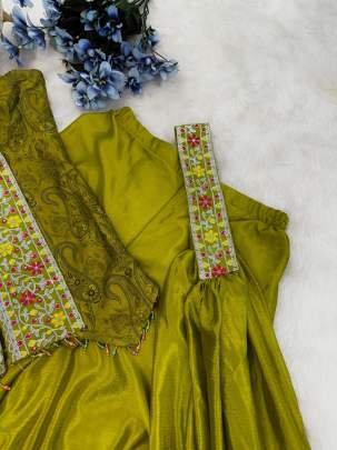 Super Hit Mehendi Color Chinon Kurti Palazzo Set