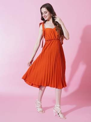 Sweetheart Neckline Orange Colour One Piece Dress