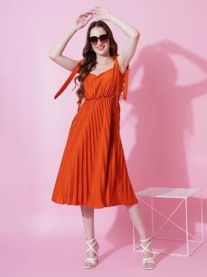 Sweetheart Neckline Orange Colour One Piece Dress