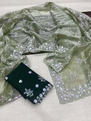 Tea Green Color Jimmy Choo Chiffon Saree