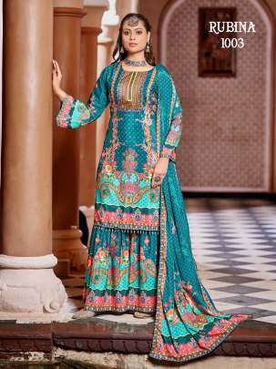 Teal Blue Colour Fancy Sharara  Suit