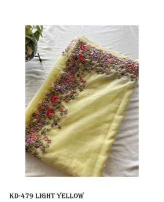 Tussar Silk Light Yellow Sequence With Pearl Work Saree