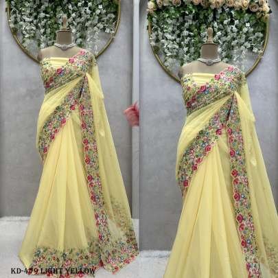 Tussar Silk Light Yellow Sequence With Pearl Work Saree