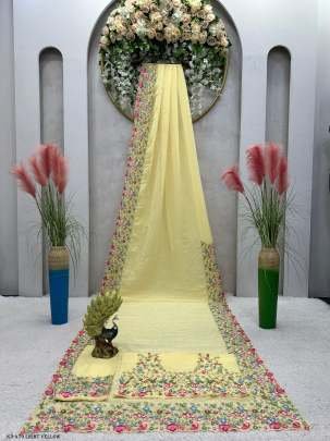Tussar Silk Light Yellow Sequence With Pearl Work Saree