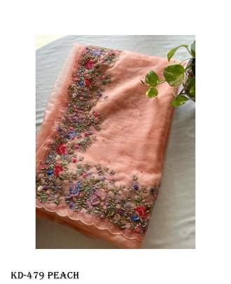 Tussar Silk Peach Sequence With Pearl Work Saree