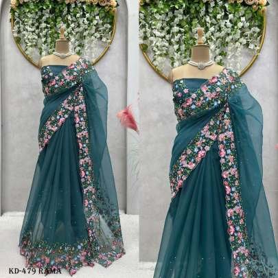 Tussar Silk Rama Sequence With Pearl Work Saree