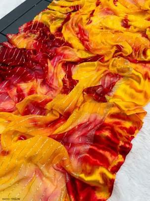 Tie Dye Printed Yellow Pure Viscose Saree