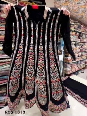 Black Traditional Georgette Stitched Sharara Suits